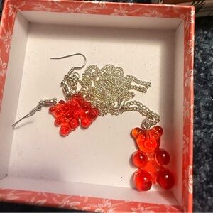 Red Gummy Bear Earrings and Necklace Set